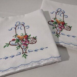 Vintage Embroidered Pillow Cases - Matching Pair